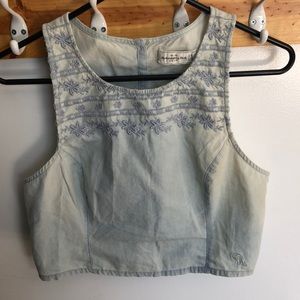 Abercrombie & Fitch Embroidered Chambray Crop Top